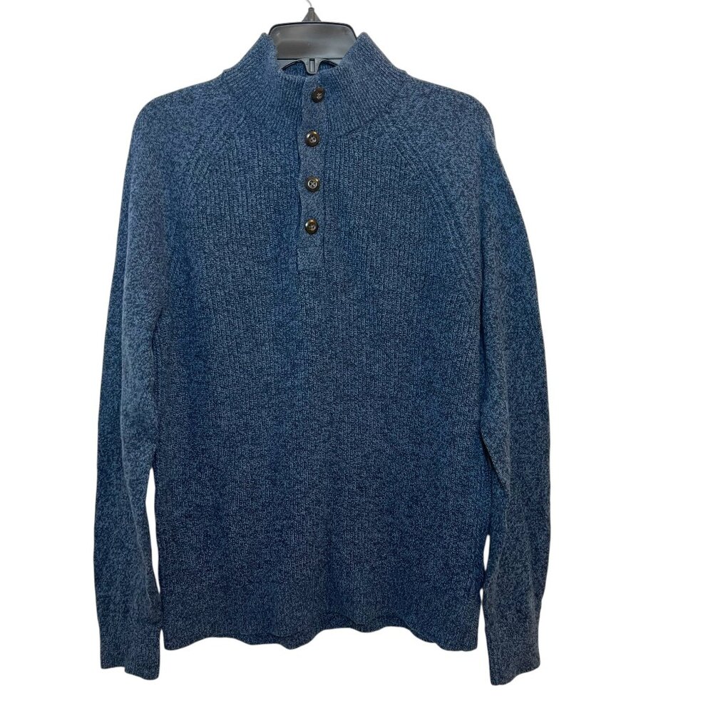 GAP Men Blue Marled Knit Mock Neck 3 Button Sweater Size M